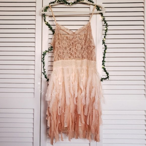 Free People NWT RARE Ombre Feather Sequin Beaded Lace Dress - Picture 7 of 13
